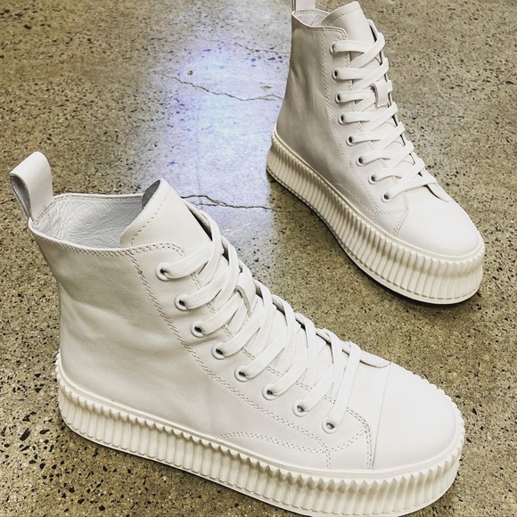 Alias Mae Shoes - ALIAS MAE WOMENS ADDIE HI TOP SNEAKER - WHITE NAPPA LEATHER SIZE 38